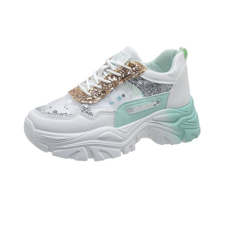 Sportbačiai, viengubi moteriški batai, 2024 m. nauji korėjietiški laisvalaikio bateliai, kvėpuojantys, tinkleliai, stori apatiniai, plokšti, tėčio batai