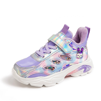 Φθινόπωρο και Χειμώνας δερμάτινα κορίτσια 2021 νέα δύο βαμβακερά ζεστά παπούτσια με επένδυση από fleece σε στυλ πριγκίπισσας, casual παιδικά παπούτσια για τρέξιμο