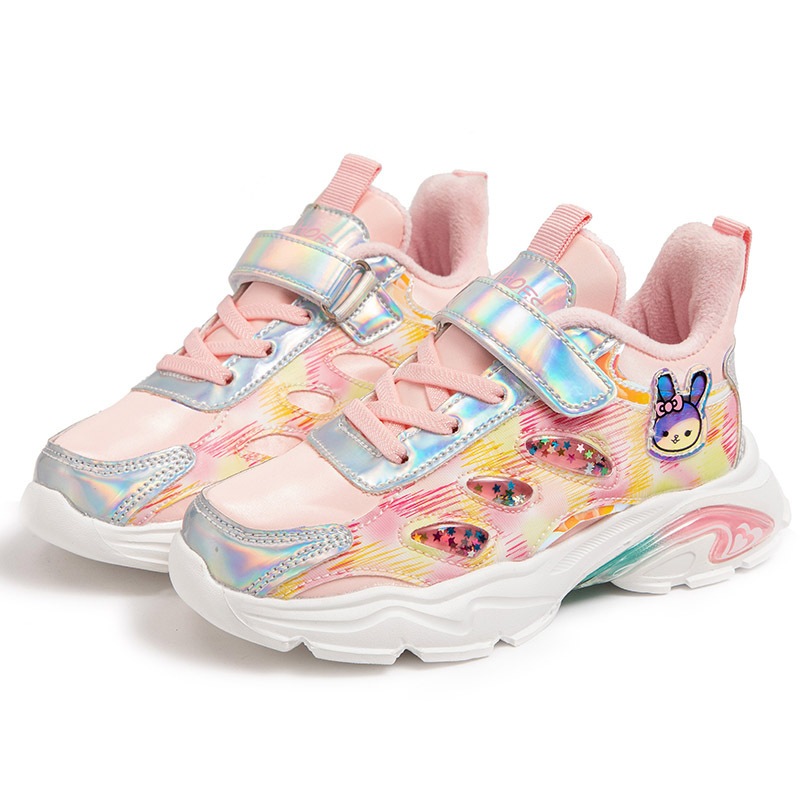 Rudens ir žiemos odiniai mergaičių 2021 m. nauji du medvilniniai, vilnos pamušalu šilti bateliai princesės stiliaus laisvalaikio vaikiški bėgimo bateliai