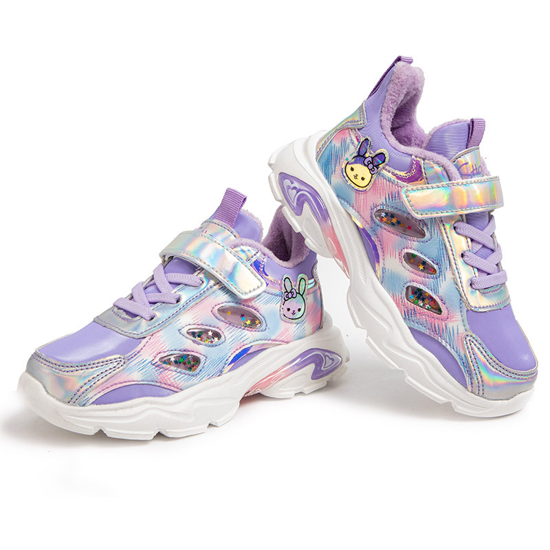 Rudens ir žiemos odiniai mergaičių 2021 m. nauji du medvilniniai, vilnos pamušalu šilti bateliai princesės stiliaus laisvalaikio vaikiški bėgimo bateliai