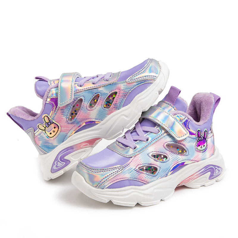 Rudens ir žiemos odiniai mergaičių 2021 m. nauji du medvilniniai, vilnos pamušalu šilti bateliai princesės stiliaus laisvalaikio vaikiški bėgimo bateliai