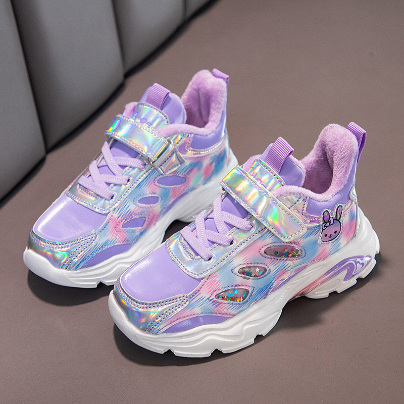 Rudens ir žiemos odiniai mergaičių 2021 m. nauji du medvilniniai, vilnos pamušalu šilti bateliai princesės stiliaus laisvalaikio vaikiški bėgimo bateliai