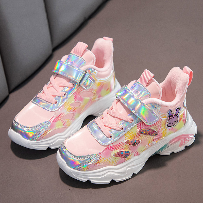 Rudens ir žiemos odiniai mergaičių 2021 m. nauji du medvilniniai, vilnos pamušalu šilti bateliai princesės stiliaus laisvalaikio vaikiški bėgimo bateliai