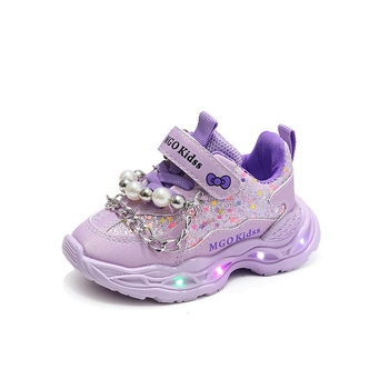 2025 Άνοιξη και Φθινόπωρο Νέα Κορίτσια Φωτιζόμενα Παπούτσια με Μαλακή Σόλα και Αλυσίδα Πριγκίπισσας για Παιδιά και Μεσήλικες