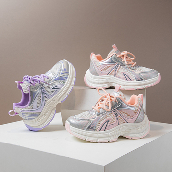 Mergaičių sportiniai bateliai 2025 m. Nauji rudens tinklelio kvėpuojantys berniukiški bėgimo bateliai minkštu padu, vaikiški laisvalaikio bateliai tėčiams, madingi