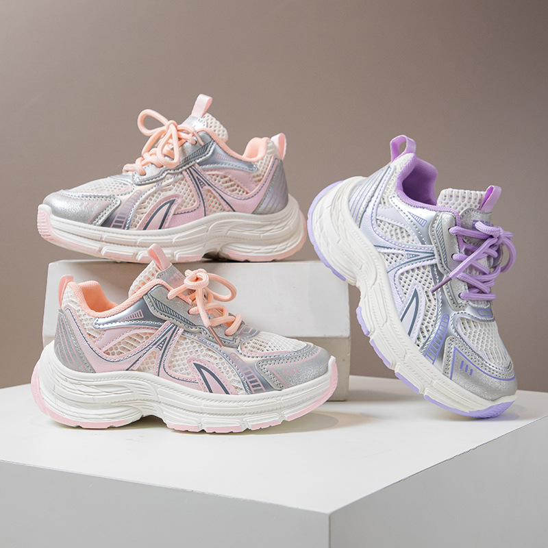 Mergaičių sportiniai bateliai 2025 m. Nauji rudens tinklelio kvėpuojantys berniukiški bėgimo bateliai minkštu padu, vaikiški laisvalaikio bateliai tėčiams, madingi