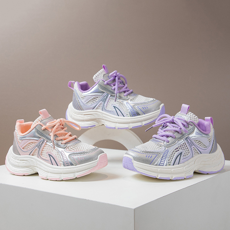 Mergaičių sportiniai bateliai 2025 m. Nauji rudens tinklelio kvėpuojantys berniukiški bėgimo bateliai minkštu padu, vaikiški laisvalaikio bateliai tėčiams, madingi