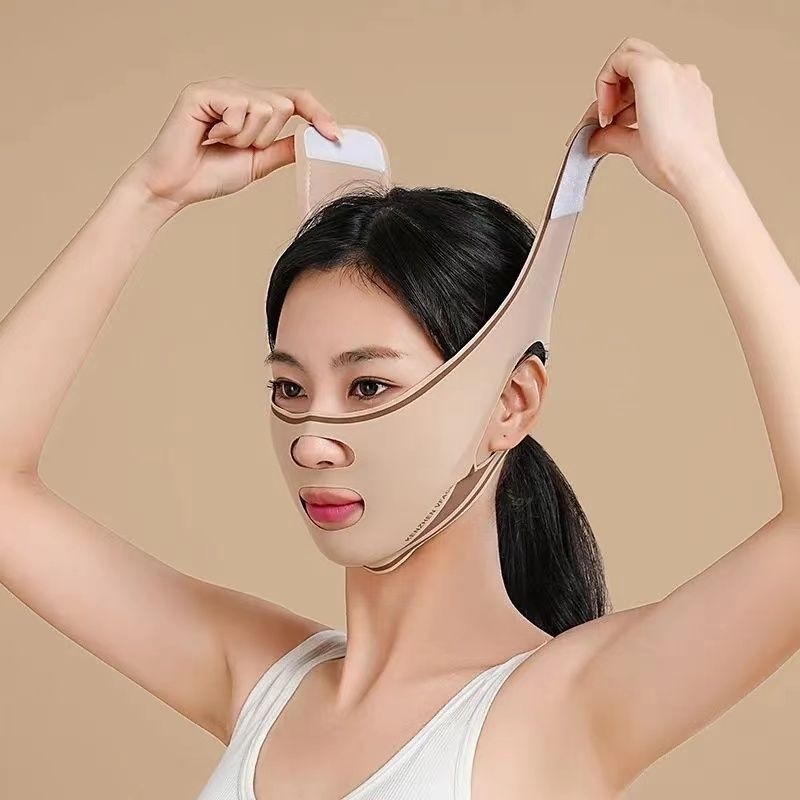 Piiriülene näo tõstmise ja pinguldamise artefaktiga näo vormiv side V-kujuline näo lõtvumisvastane pinna nikerdusmeetod mustriga unemask õmblusteta