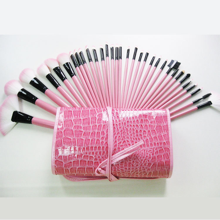 Naujas 32 makiažo šepetėlių rinkinys, krokodilo raštas, juodas rožinis makiažo šepetėlis, makiažo įranga, gamyklos tiesioginė parduotuvė