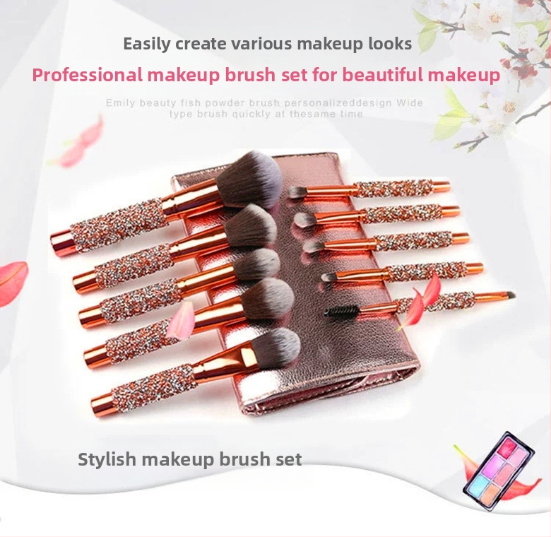 Plahvatused HD10 teemantidega kaetud meigipintslite komplekt Pu kott kohapeal loominguline lahtine puuder lauvärvipintsel ilumeigivahendid väliskaubandusele