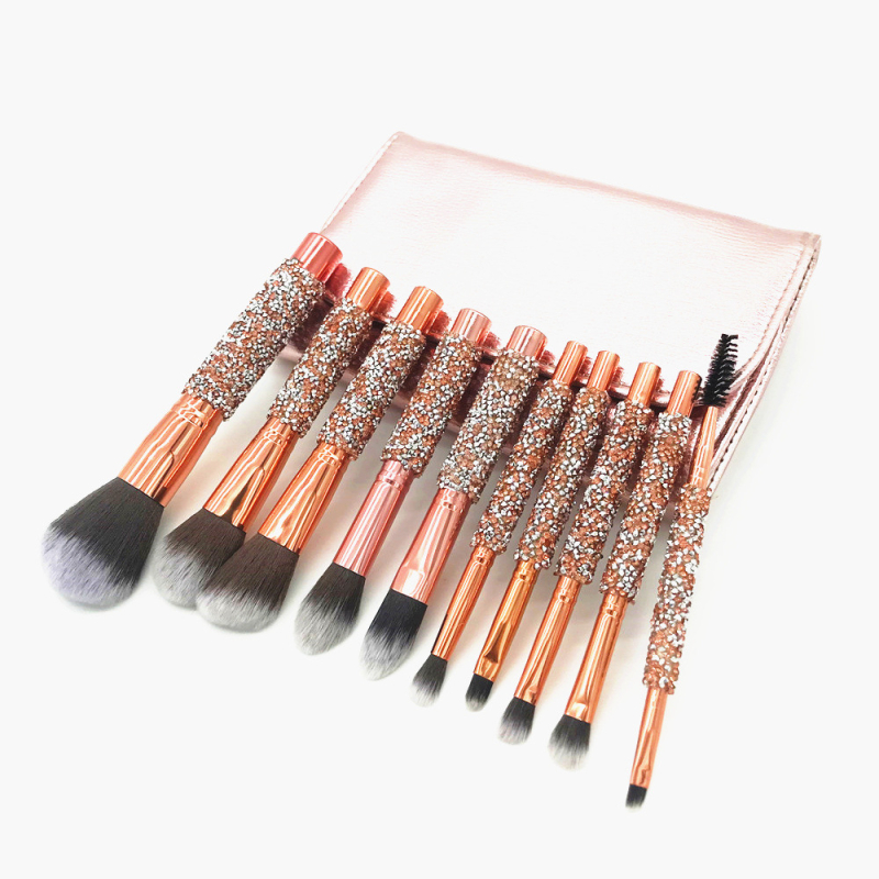 „Explosions HD10“ deimantais inkrustuotų makiažo šepetėlių rinkinys, „Pu bag spot“ kūrybingi birūs pudros akių šešėlių šepetėliai, grožio makiažo įrankiai užsienio prekybai
