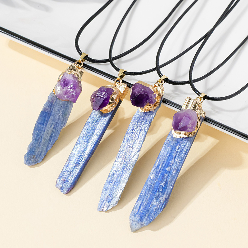 Natūralaus krištolo kianito ilgas pakabukas, netaisyklingo krištolo ilgo apvado karoliai, aksesuarai, didmeninė prekyba