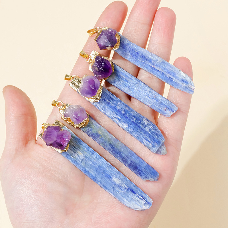 Natūralaus krištolo kianito ilgas pakabukas, netaisyklingo krištolo ilgo apvado karoliai, aksesuarai, didmeninė prekyba