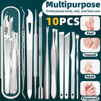 Λίμα νυχιών από ανοξείδωτο ατσάλι, σε απόθεμα, ατσάλινο pusher, λίμα νυχιών, πιρούνι για πετσάκια, εργαλείο μανικιούρ για πεντικιούρ δέκα τεμαχίων