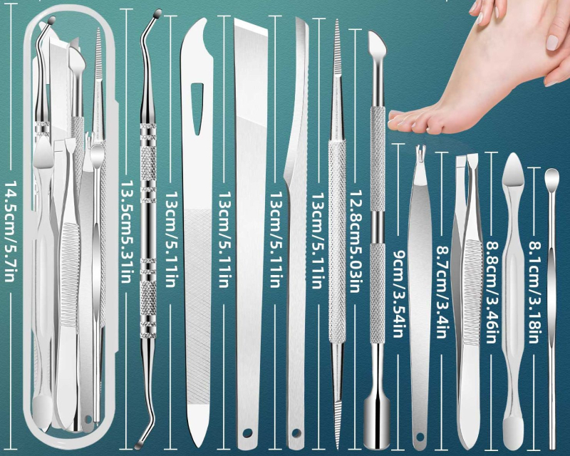 Комплект за маникюр и педикюр от неръждаема стомана, включващ пила за уши и нокти, стоманен тласкач, пила за нокти, вилица за кожички, десет части
