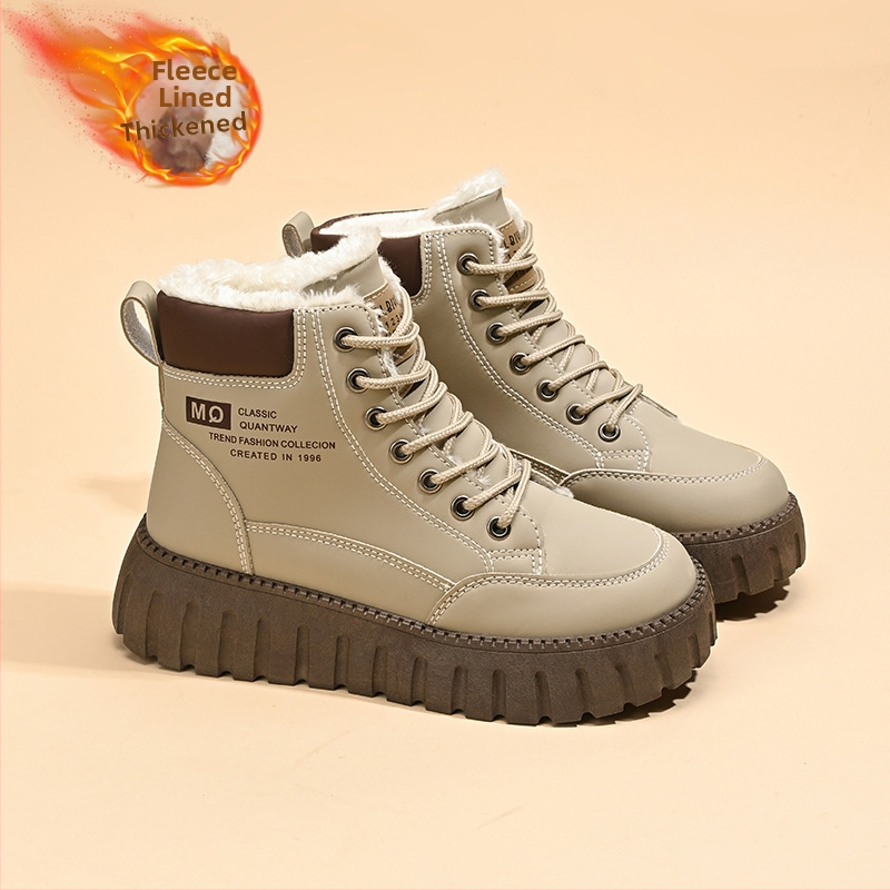 Žieminiai, vilnos pamušalu dengti, aukšti moteriški Martins batai, korėjietiško stiliaus, universalūs, sustorinti, šilti, medvilnės pamušalu, platforminiai, laisvalaikio batai, trumpi batai, sniego batai