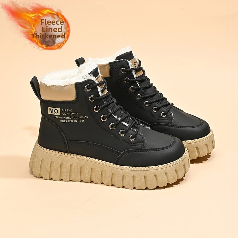 Žieminiai, vilnos pamušalu dengti, aukšti moteriški Martins batai, korėjietiško stiliaus, universalūs, sustorinti, šilti, medvilnės pamušalu, platforminiai, laisvalaikio batai, trumpi batai, sniego batai