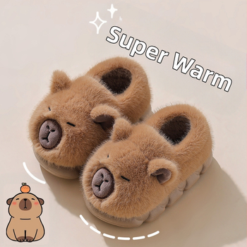 Kapibala ziemas bērnu kokvilnas čības zēniem un meitenēm soma ar papēdi siltas plīša vecāku un bērnu lieliem, vidējiem un maziem bērnu kokvilnas apaviem