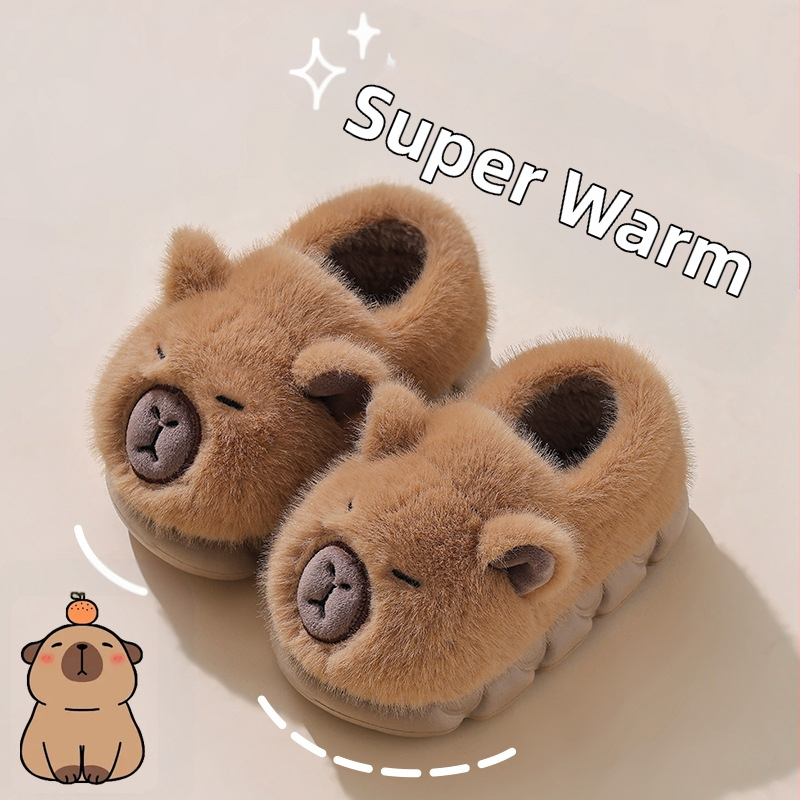 Kapibala Зимни детски памучни чехли за момчета и момичета, чанта с ток, топли плюшени памучни обувки за родители и деца, големи, средни и малки деца