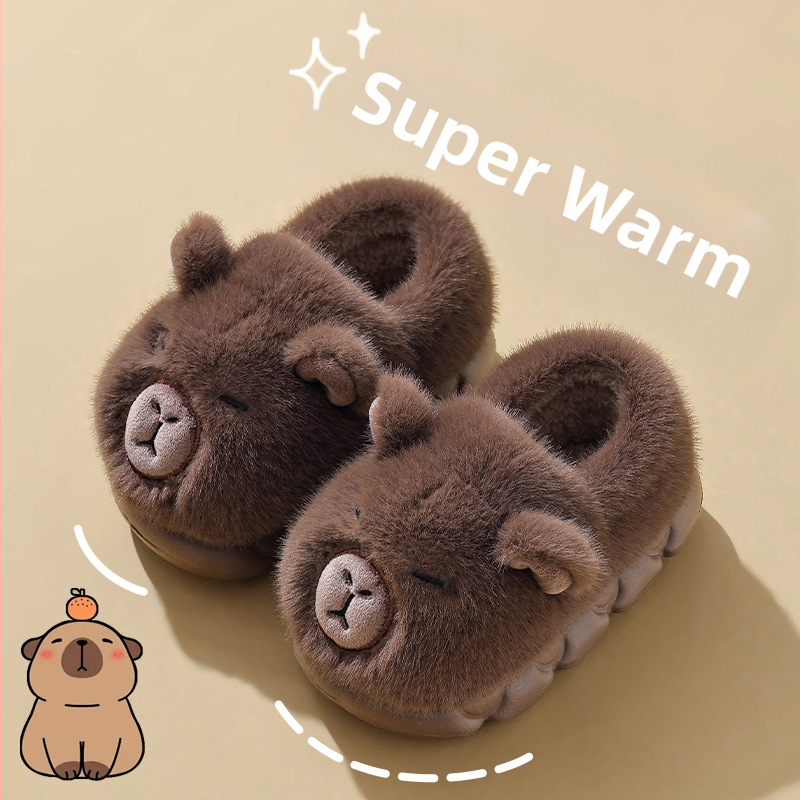 Kapibala Зимни детски памучни чехли за момчета и момичета, чанта с ток, топли плюшени памучни обувки за родители и деца, големи, средни и малки деца