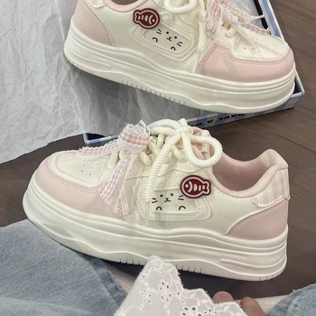 Γυναικεία άσχημα, χαριτωμένα λευκά αθλητικά παπούτσια με χοντρές σόλες, νέο στυλ φθινοπώρου 2025, casual παπούτσια με στρογγυλή μύτη σε στυλ Cat and Fish, κορεάτικα αθλητικά αθλητικά παπούτσια με κορδόνια