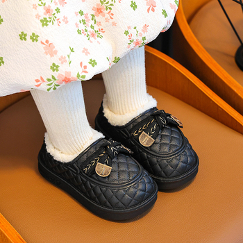Bērnu kokvilnas apavi rudens un ziemas jaunām princeses stila ūdensnecaurlaidīgām neslīdošām āra Mao Mao kurpēm mazuļiem britu uzvelkamām kurpēm