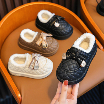 Bērnu kokvilnas apavi rudens un ziemas jaunām princeses stila ūdensnecaurlaidīgām neslīdošām āra Mao Mao kurpēm mazuļiem britu uzvelkamām kurpēm