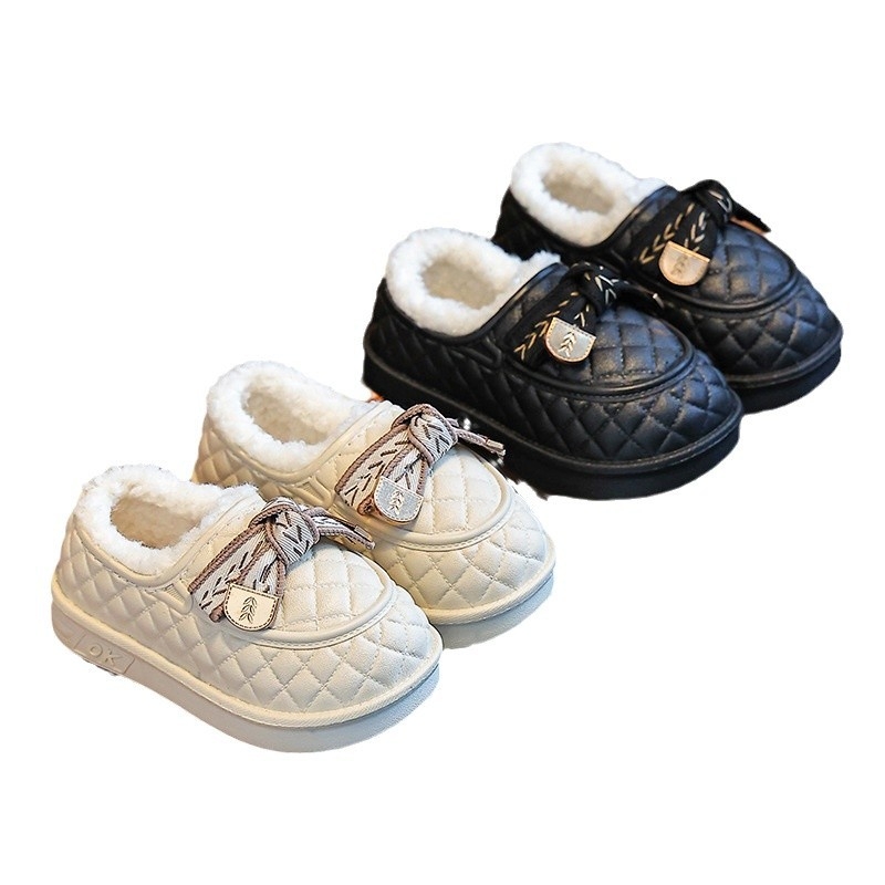 Bērnu kokvilnas apavi rudens un ziemas jaunām princeses stila ūdensnecaurlaidīgām neslīdošām āra Mao Mao kurpēm mazuļiem britu uzvelkamām kurpēm