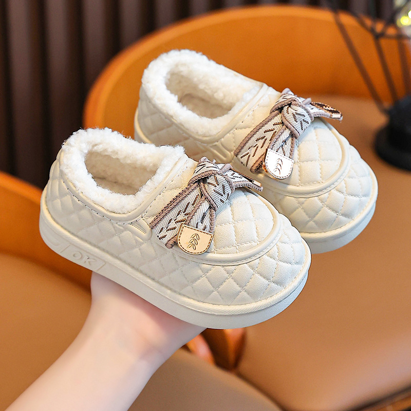 Bērnu kokvilnas apavi rudens un ziemas jaunām princeses stila ūdensnecaurlaidīgām neslīdošām āra Mao Mao kurpēm mazuļiem britu uzvelkamām kurpēm