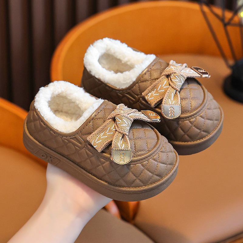 Bērnu kokvilnas apavi rudens un ziemas jaunām princeses stila ūdensnecaurlaidīgām neslīdošām āra Mao Mao kurpēm mazuļiem britu uzvelkamām kurpēm