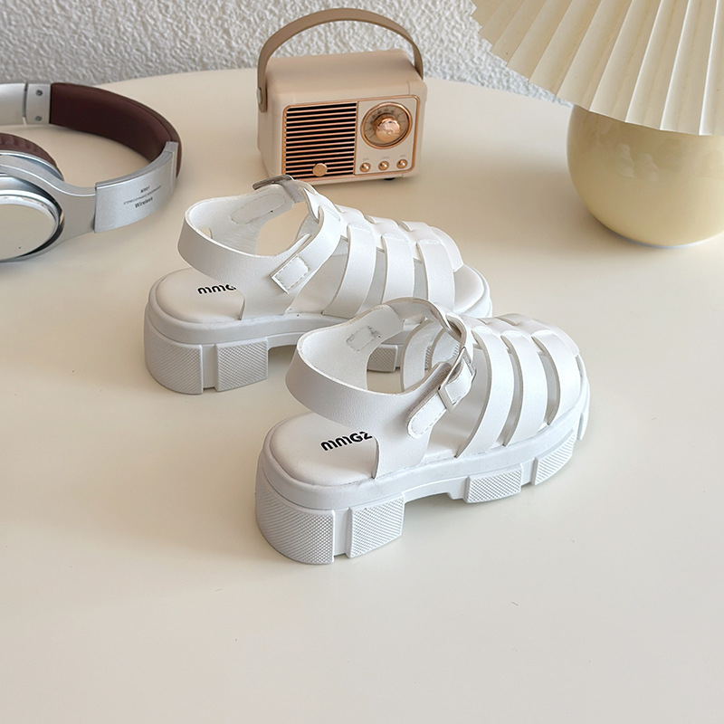 Meiteņu sandales 2025. gada platformas apakšdaļa ar biezu apakšdaļu, augstpapēžu sandales lieliem bērniem, ikdienas vasaras bieza papēža Eiropas un Amerikas universālās sandales