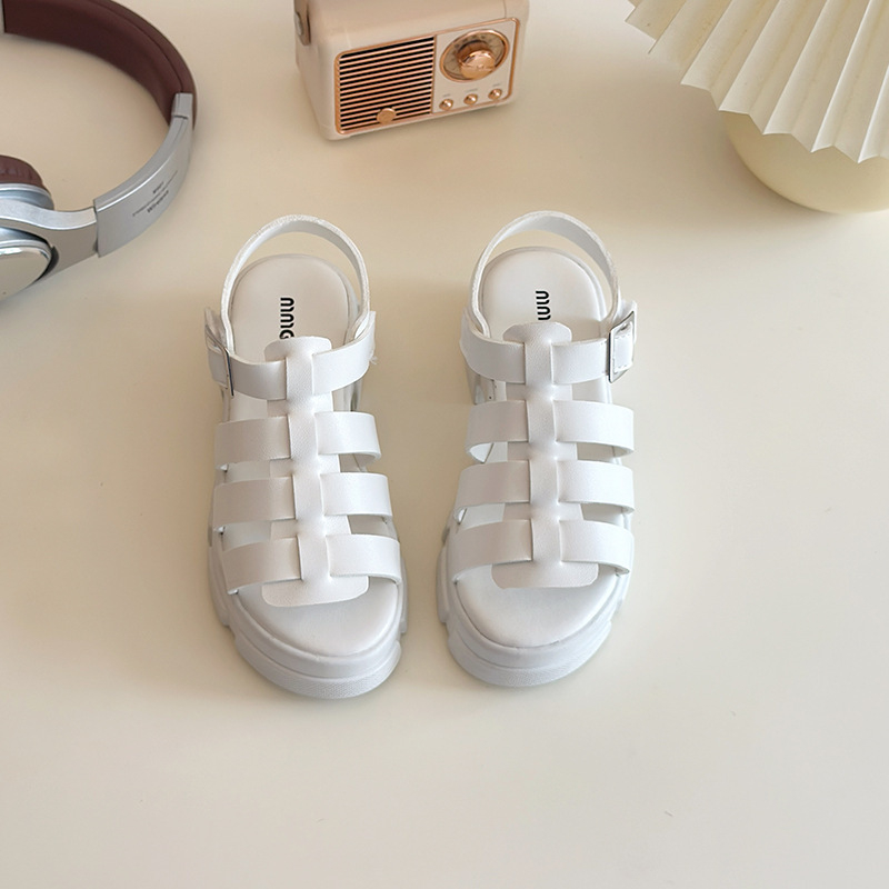 Meiteņu sandales 2025. gada platformas apakšdaļa ar biezu apakšdaļu, augstpapēžu sandales lieliem bērniem, ikdienas vasaras bieza papēža Eiropas un Amerikas universālās sandales