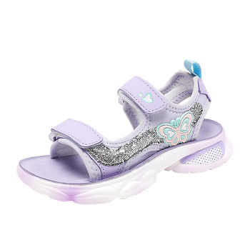 Meiteņu sandales 2025. gada vasarai. Jaunas, mīkstas zoles, neslīdošas, vidēji lielas bērnu pludmales kurpes, vaļējas purngalas, elpojošas, meiteņu sporta sandales.