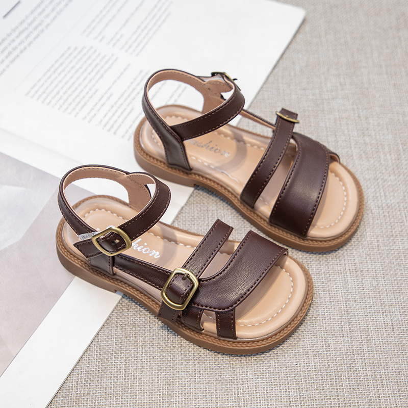 Meiteņu sandales 2025. gada vasaras jauni ikdienas bērnu apavi Bērnu mīkstās zoles romiešu princeses apavi studentu pludmales apavi