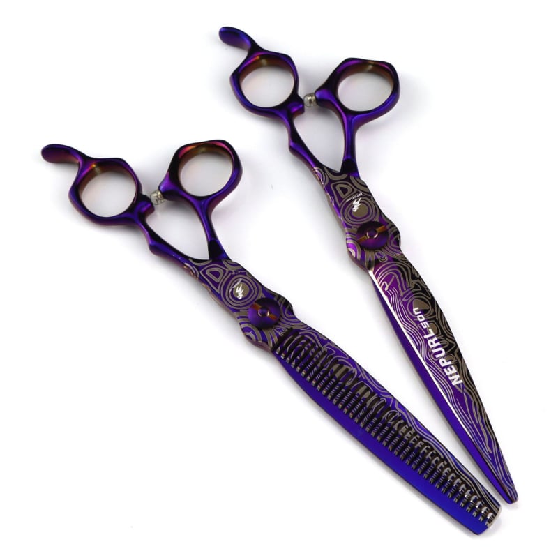 Μωβ κουρευτική μηχανή Nepsen Purple Steel Damascus 7,0 ιντσών, κουρευτική μηχανή, κουρευτική μηχανή, κουρευτική μηχανή δοντιών, λεπτή κουρευτική μηχανή
