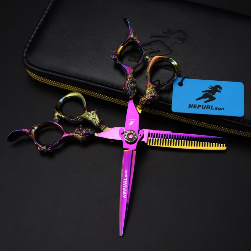 6.0-инчови фризьорски ножици Neptsen с форма на меч, дръжка дракон, плоски ножици за бръснарство, тънки ножици