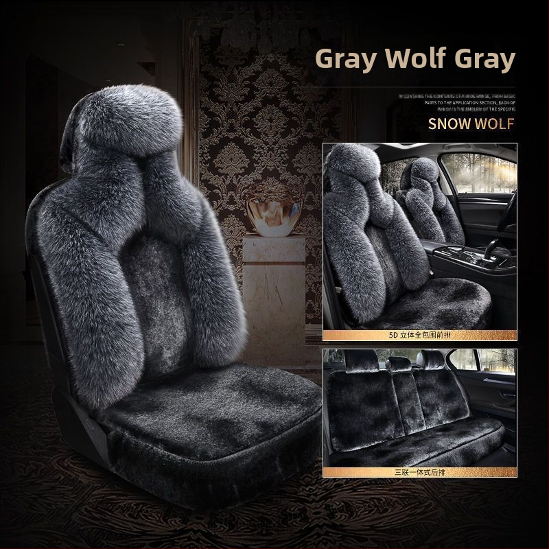 Jesenný a zimný vankúš do autosedačky z jahňacej kože a kožušiny snežnej líšky, poťah na sedadlo, teplý luxusný all-inclusive dlhý a krátky plyšový vankúš