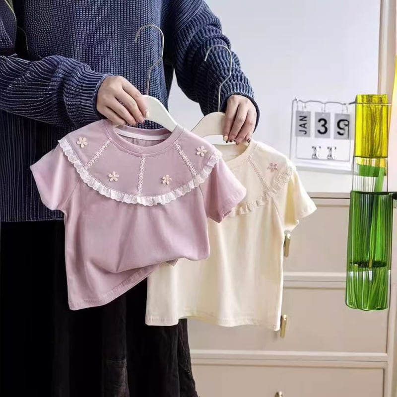 Tricou cu mânecă scurtă pentru fete, vara anului 2025, casual, stil occidental, cu imprimeu floral, vrac
