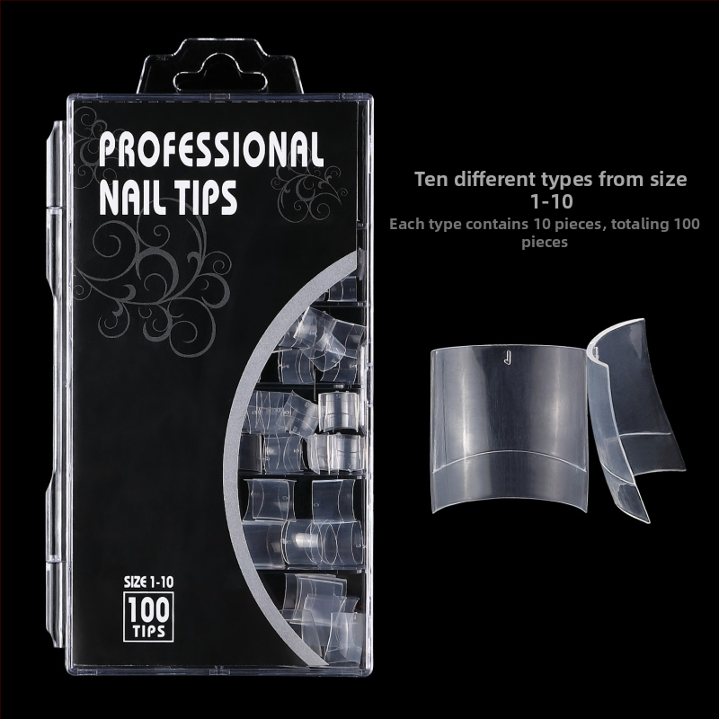 Trumpi, prancūziški, plokšti, netikri nagų priauginimo nagai, permatomi, dėžutėje, 100 vnt.