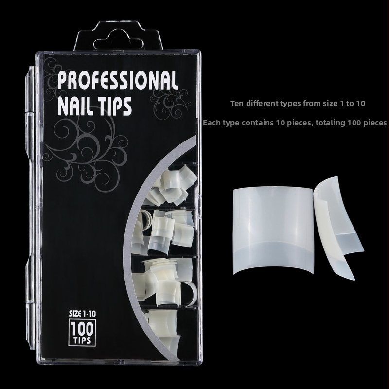 Trumpi, prancūziški, plokšti, netikri nagų priauginimo nagai, permatomi, dėžutėje, 100 vnt.