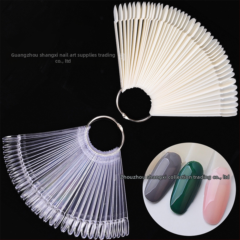 Küünekunsti näidisplaat, küünetükk, lühike ovaalne kunstküüs, 50 tükki, rauast rõngaga, lehvikvärvikaart, küünelaki värvikaardi tööriist