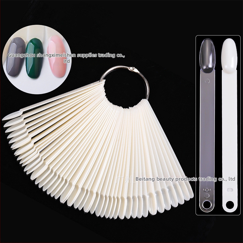 Плочка за нокти, парче за нокти, фалшиви нокти, къси, овални, 50 броя с железен пръстен, ветрилообразен, цветен инструмент за лак за нокти, цветен инструмент за карти