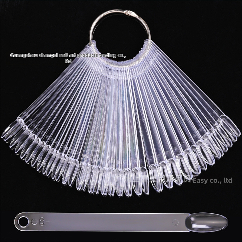 Плочка за нокти, парче за нокти, фалшиви нокти, къси, овални, 50 броя с железен пръстен, ветрилообразен, цветен инструмент за лак за нокти, цветен инструмент за карти