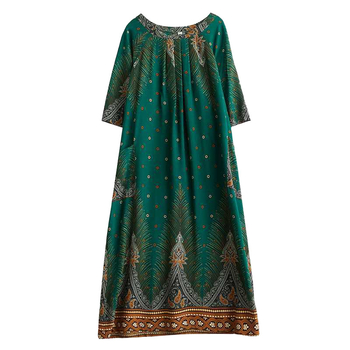Tikras 2024 m. naujo vasaros stiliaus viskozės literatūrinio didelio dydžio spausdinto storio mm laisvo etninio stiliaus suknelės moterims kadras