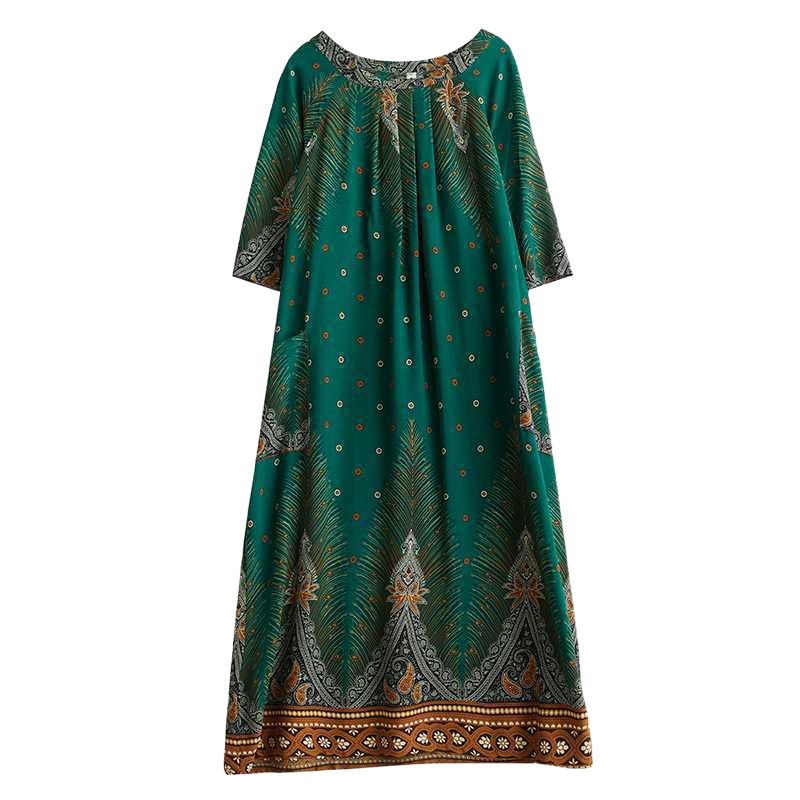 Tikras 2024 m. naujo vasaros stiliaus viskozės literatūrinio didelio dydžio spausdinto storio mm laisvo etninio stiliaus suknelės moterims kadras