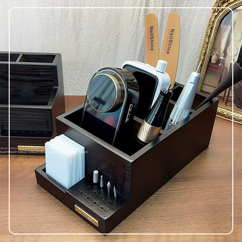 Antikvarinių šlifuoklių laikymo dėžutė, šlifavimo galvutė, teptukas, nagų lakas, guminė medvilnė, nagų dailės įrankiai, didelės talpos reikmenys