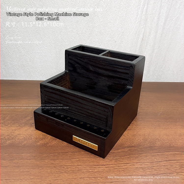 Antikvarinių šlifuoklių laikymo dėžutė, šlifavimo galvutė, teptukas, nagų lakas, guminė medvilnė, nagų dailės įrankiai, didelės talpos reikmenys