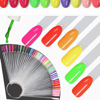 Κάρτα χρώματος πλάκας νυχιών 50 χρωμάτων σε σχήμα βεντάλιας, πρακτική απεικόνιση κάρτας χρώματος νυχιών, μοντέλο πλάκας νυχιών, βερνίκι νυχιών gel, κάρτα χρώματος, πίνακας απεικόνισης