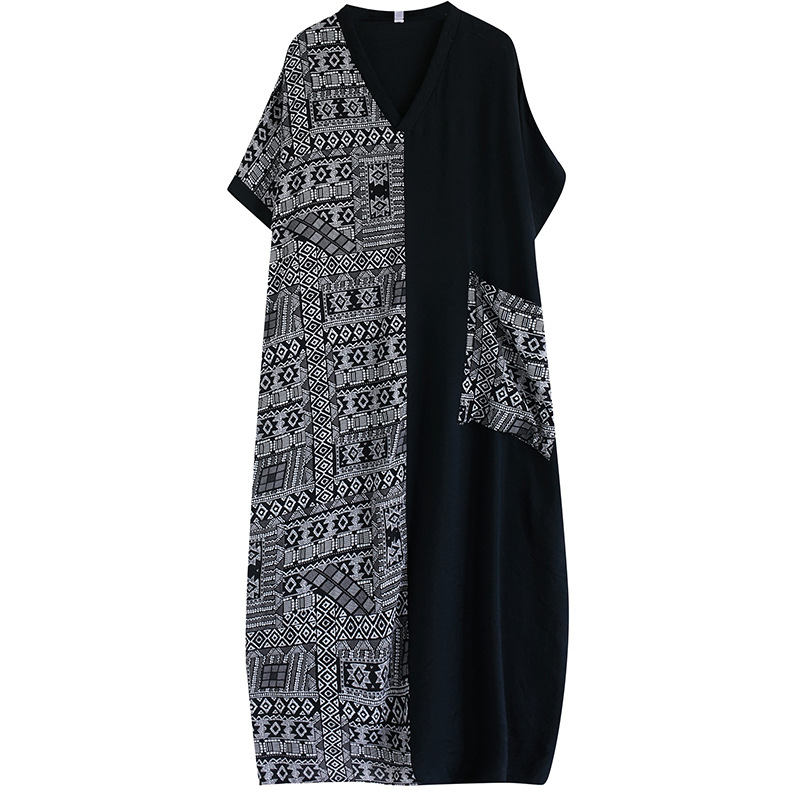 Plius dydžio suknelė su V formos iškirpte, vasarinė, spalvota suknelė su blokais, didesnių dydžių, laisvas retro stiliaus, šventinis, ilgas sijonas.