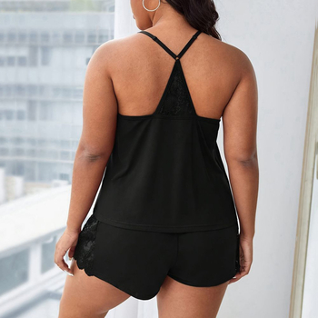 Naiste piiriülene pluss-suuruses õmblemisega must vabaaja ülikond, pidžaama, pontsakas mees, suur suurus, koduriided A0801